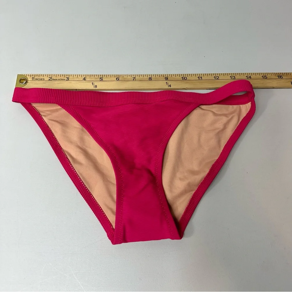 J.Crew Womens Ribbed Trim Hipster Low Rise Full Coverage Bikini Bottom Pink XS
